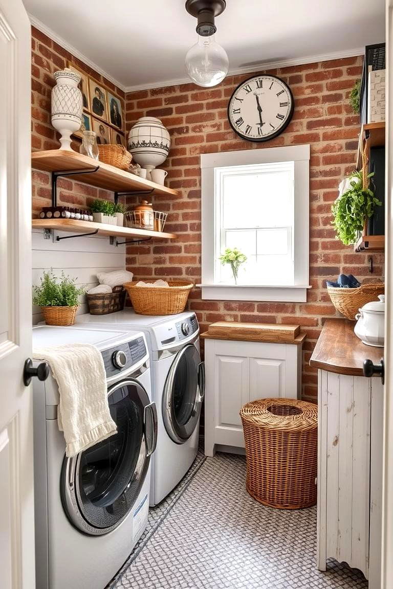 Farmhouse Flair - 24 Brick Floor Laundry Room Ideas