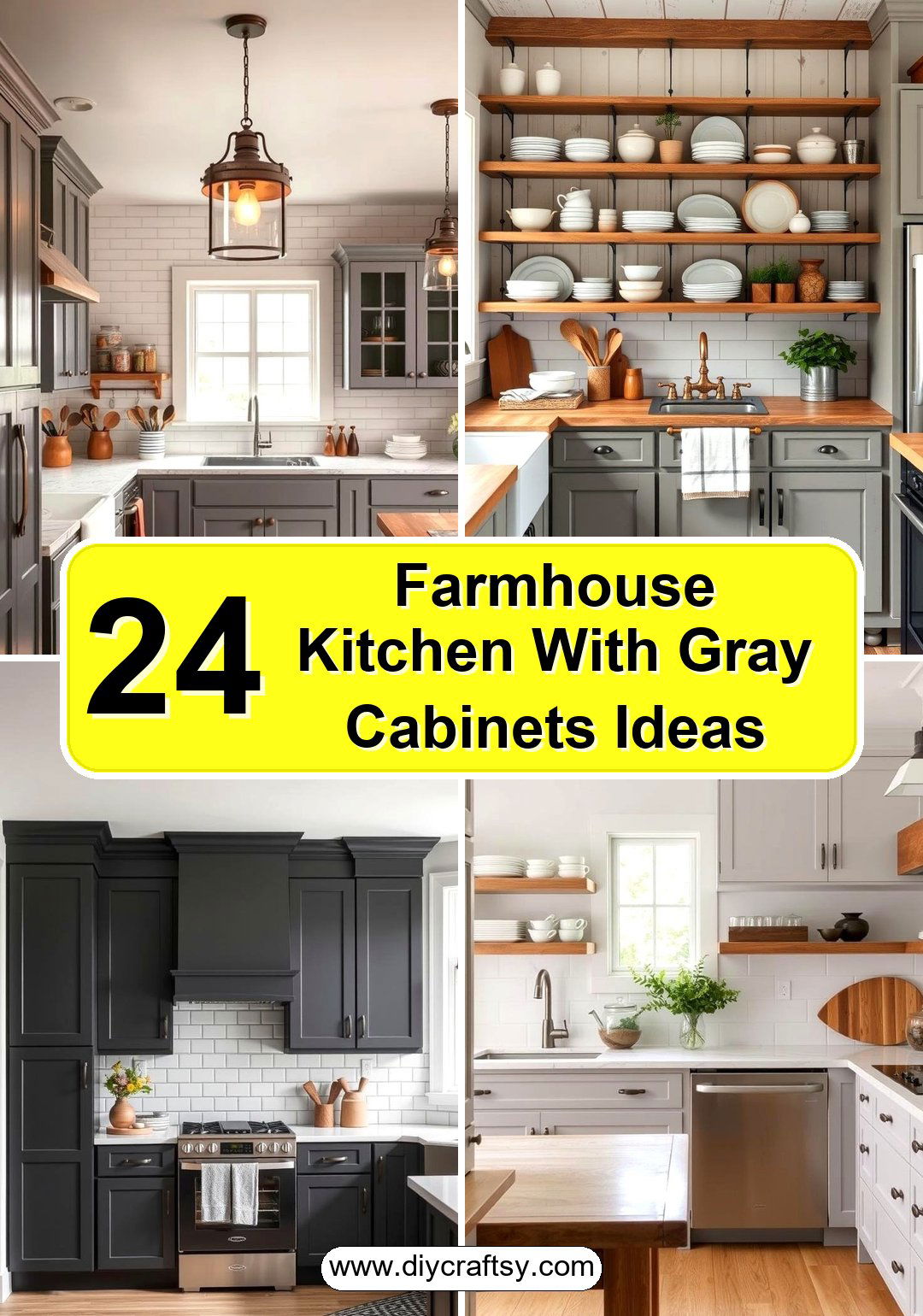 Farmhouse Kitchen With Gray Cabinets Ideas