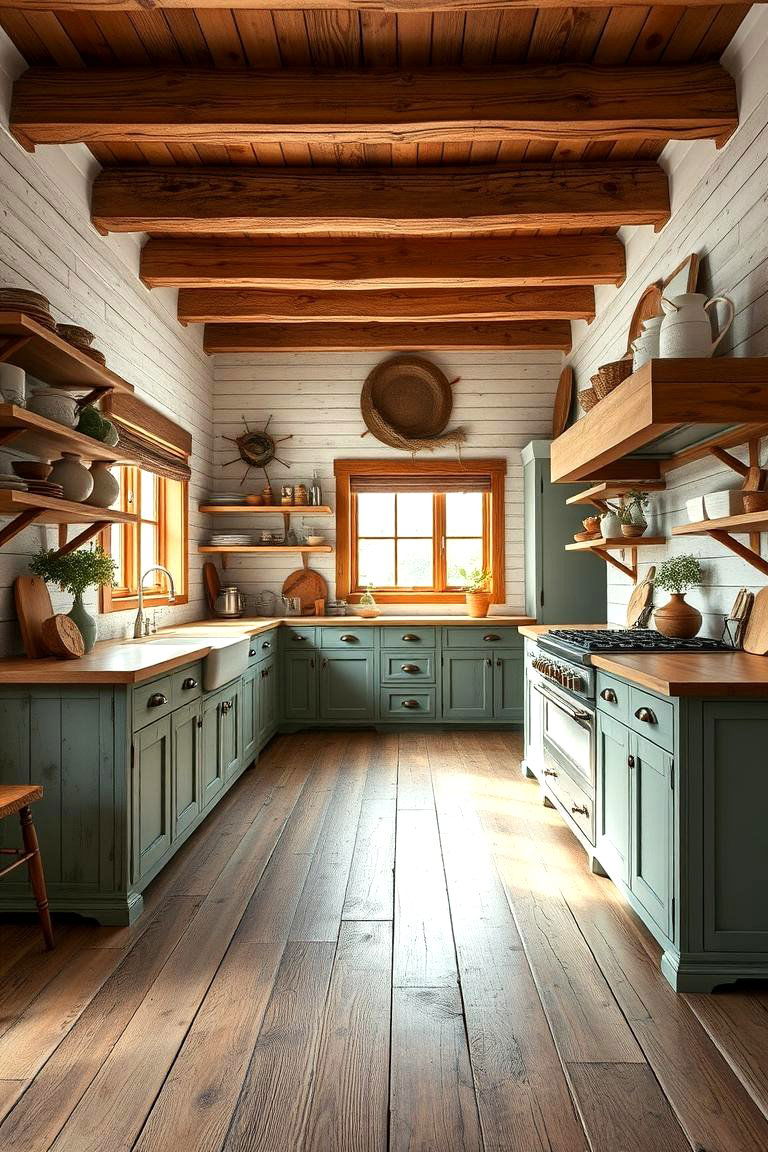 Farmhouse Kitchen with Weathered Wood Floors - 24 Kitchens With Wood Floors