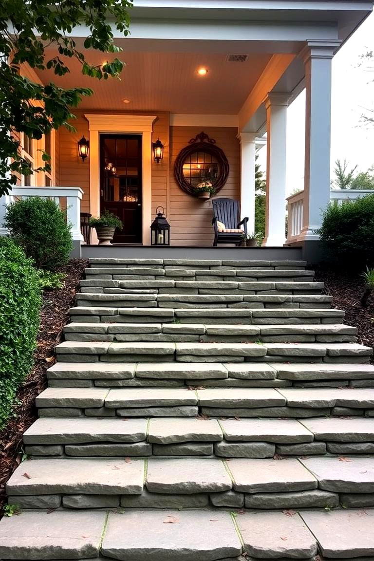 Farmhouse Porch with Large Front Steps - 24 Farmhouse Porch Ideas