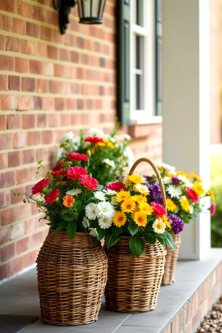 Farmhouse Porch with Woven Baskets - 24 Farmhouse Porch Ideas
