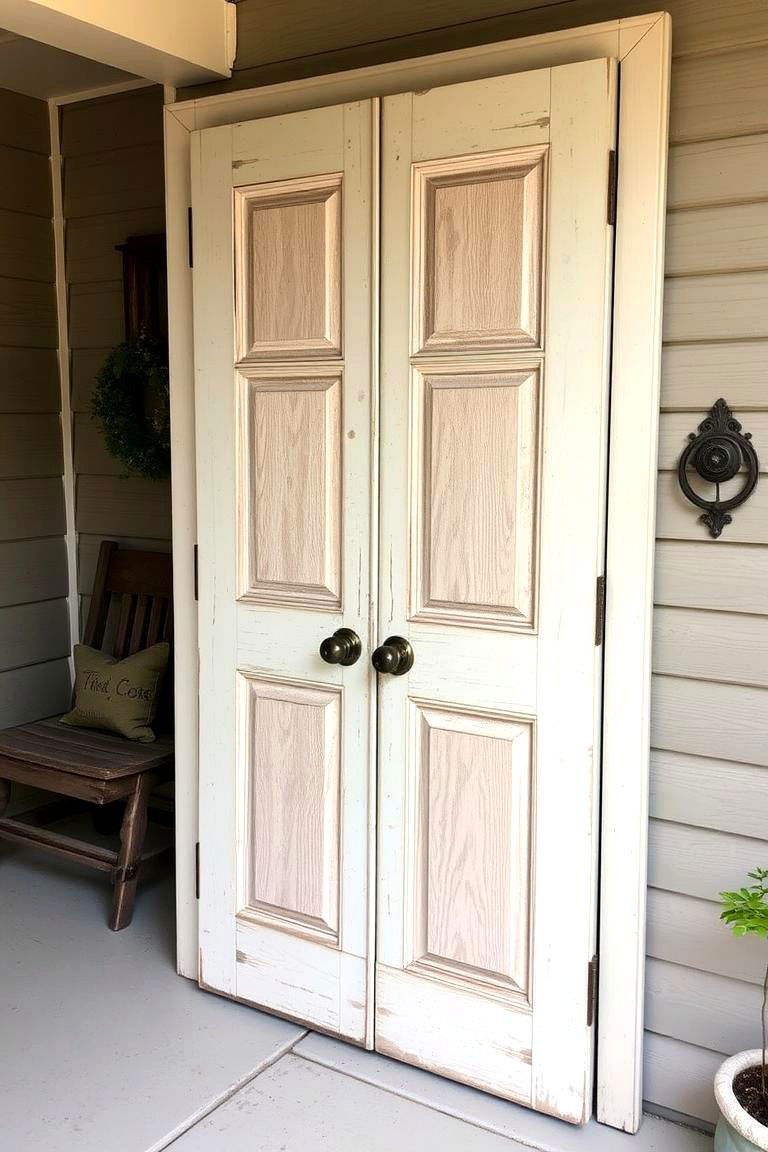 Farmhouse Porch with a Vintage Door - 24 Farmhouse Porch Ideas