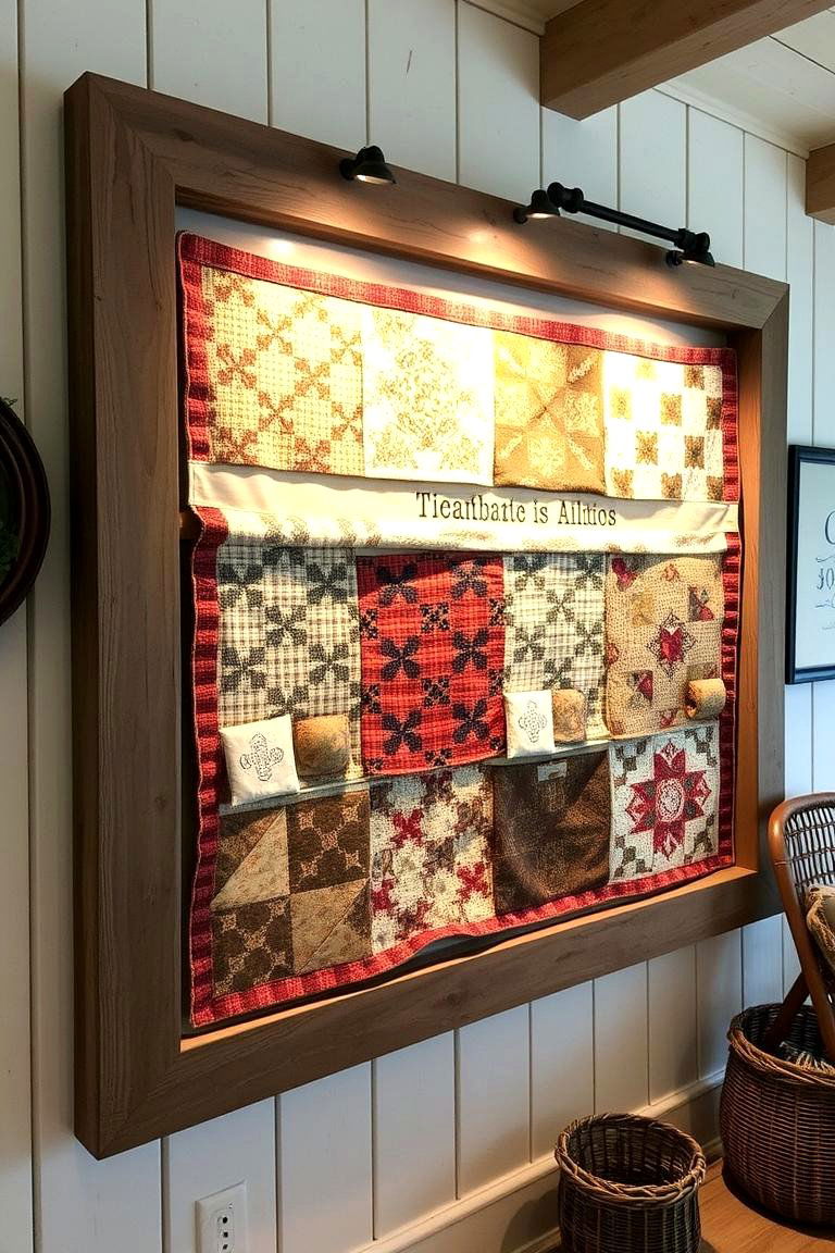 Farmhouse Rustic Quilt Display - 24 Rustic Wall Decor Ideas