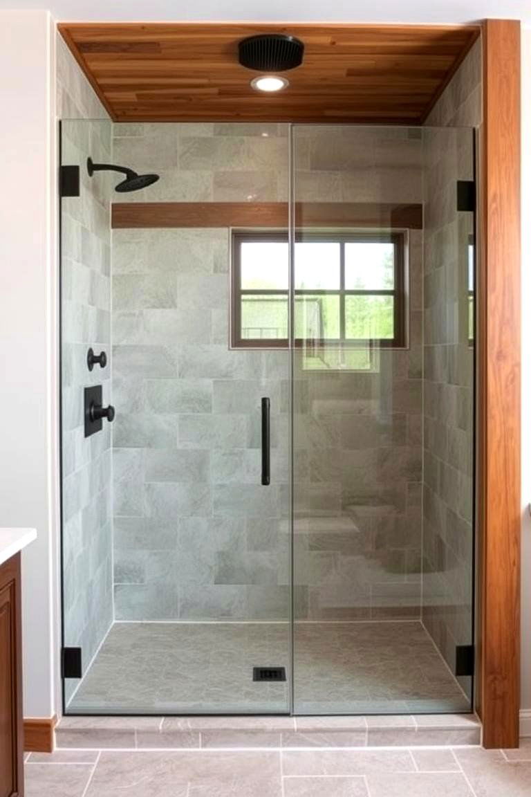 Farmhouse Shower with a Glass Door - 24 Farmhouse Bathroom Ideas