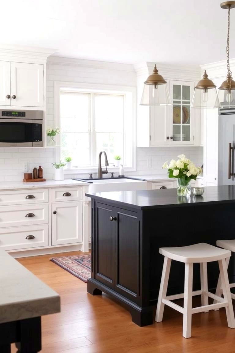 Farmhouse Sink Harmony - 24 white kitchen ideas with black island