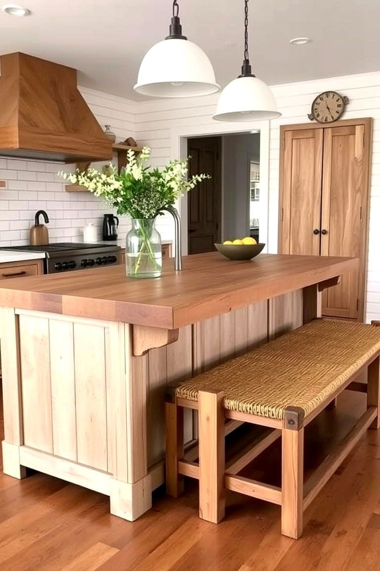 Farmhouse Style Island with Bench Seating - 24 Kitchen Island Ideas With Seating