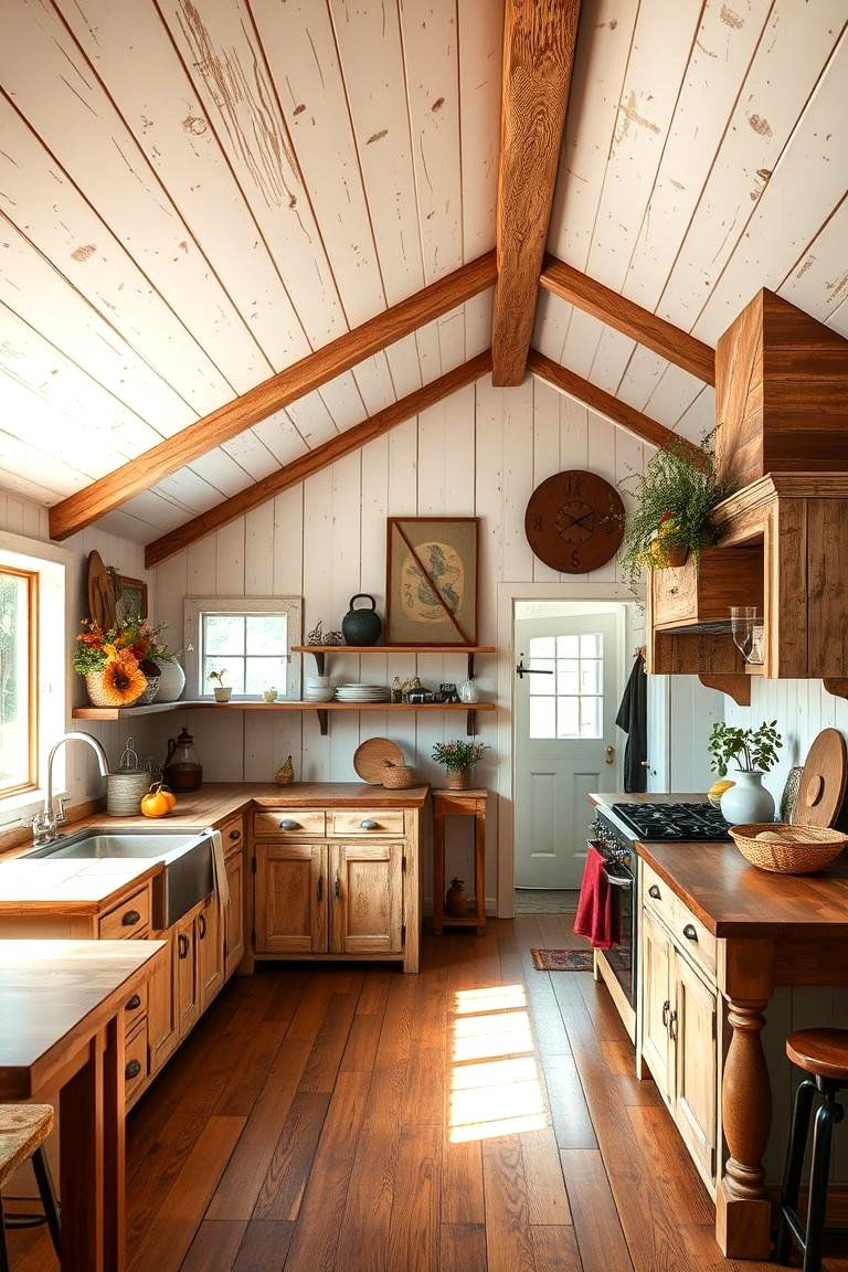 Farmhouse Style Kitchen with Sloped Ceilings - 24 Sloped Ceiling Kitchen Ideas