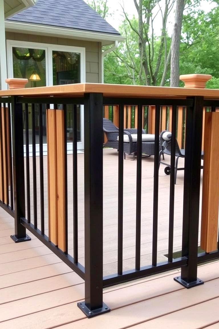 Farmhouse Style Metal and Wood Combination - 24 Metal Deck Railing Ideas