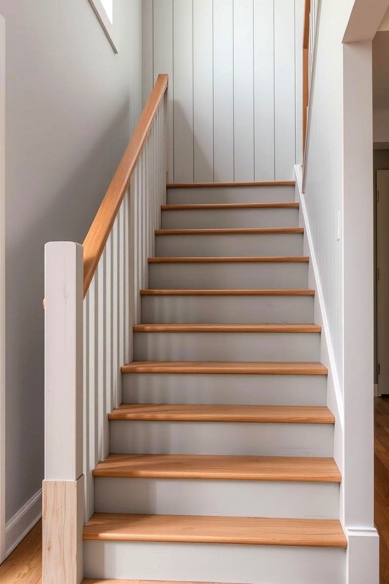 Farmhouse Style Painted Wooden Staircase - 24 Wooden Staircase Ideas