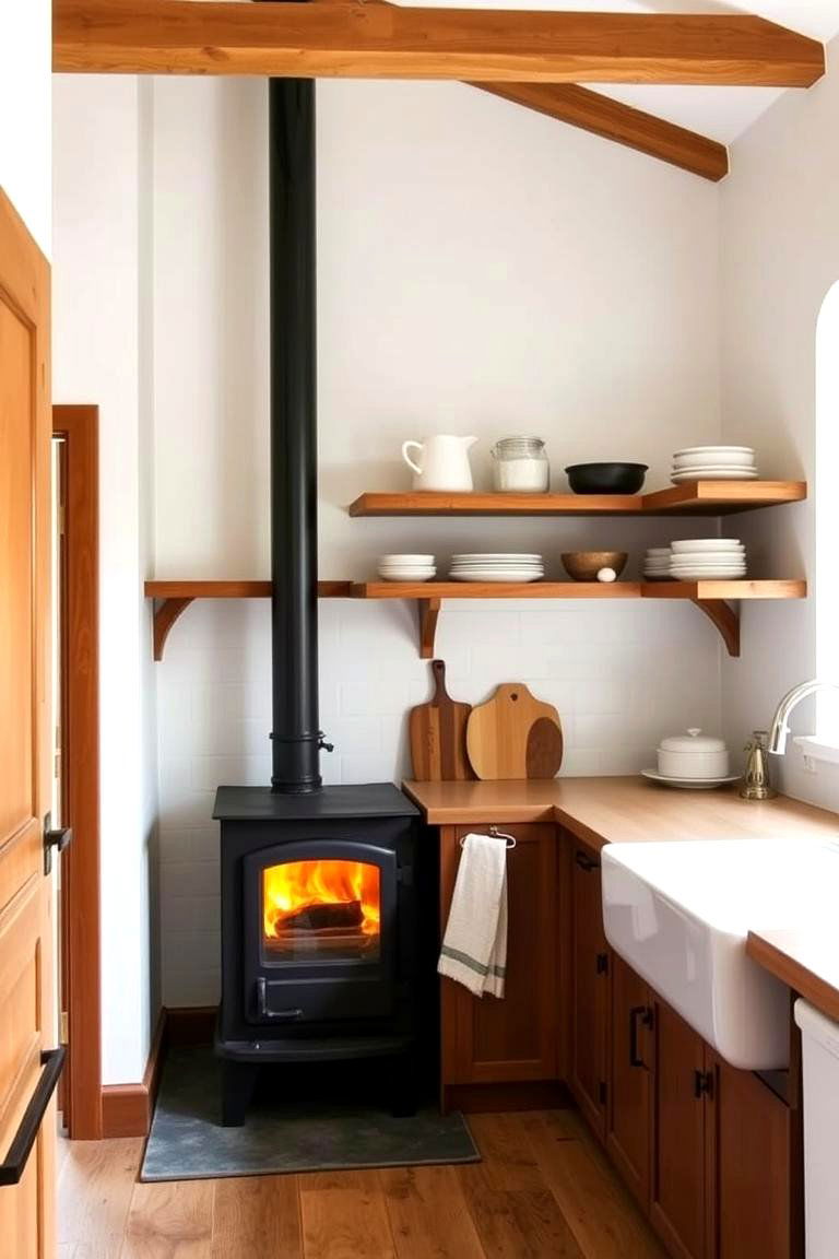 Farmhouse Style with Wood Burning Stove - 24 Kitchens With Fireplaces