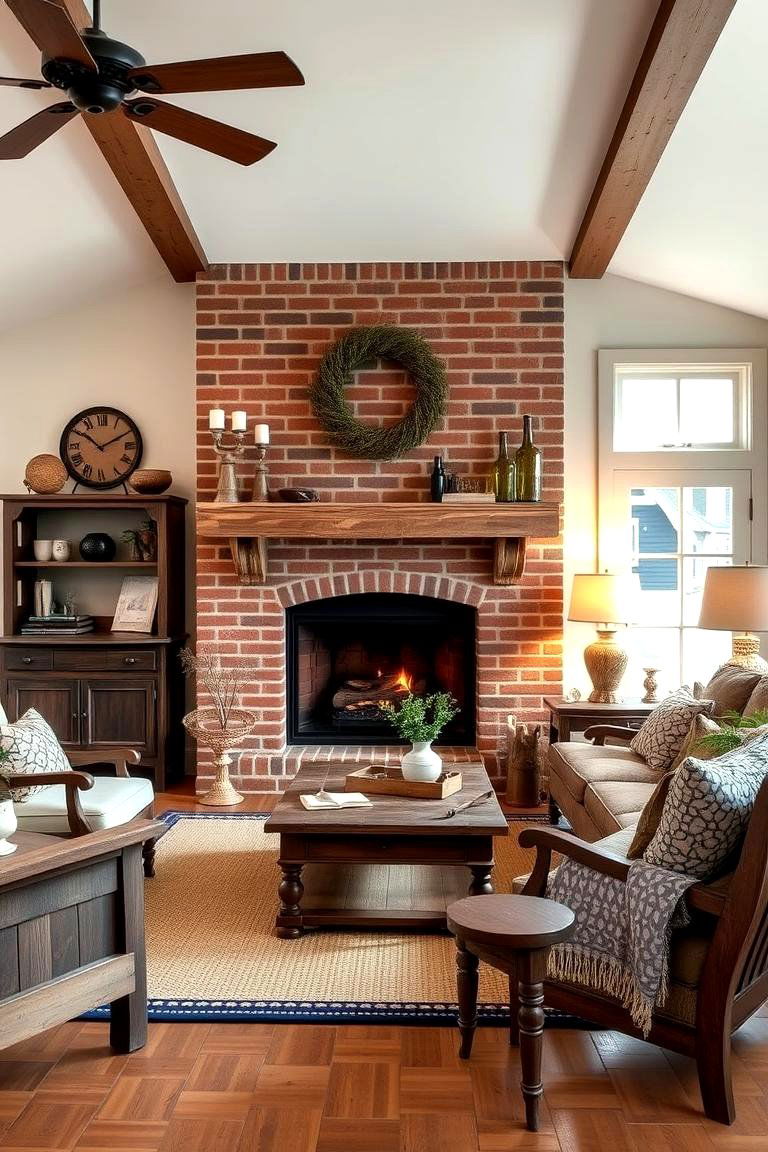 Farmhouse Warmth with Homely Details - 24 Rustic Living Room With a Brick Fireplace Ideas