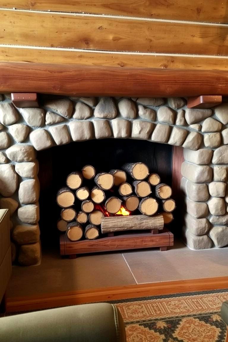 Faux Fireplace with Faux Logs - 24 Faux Fireplace Ideas