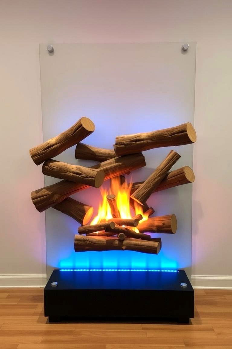 Faux Fireplace with Floating Logs - 24 Faux Fireplace Ideas