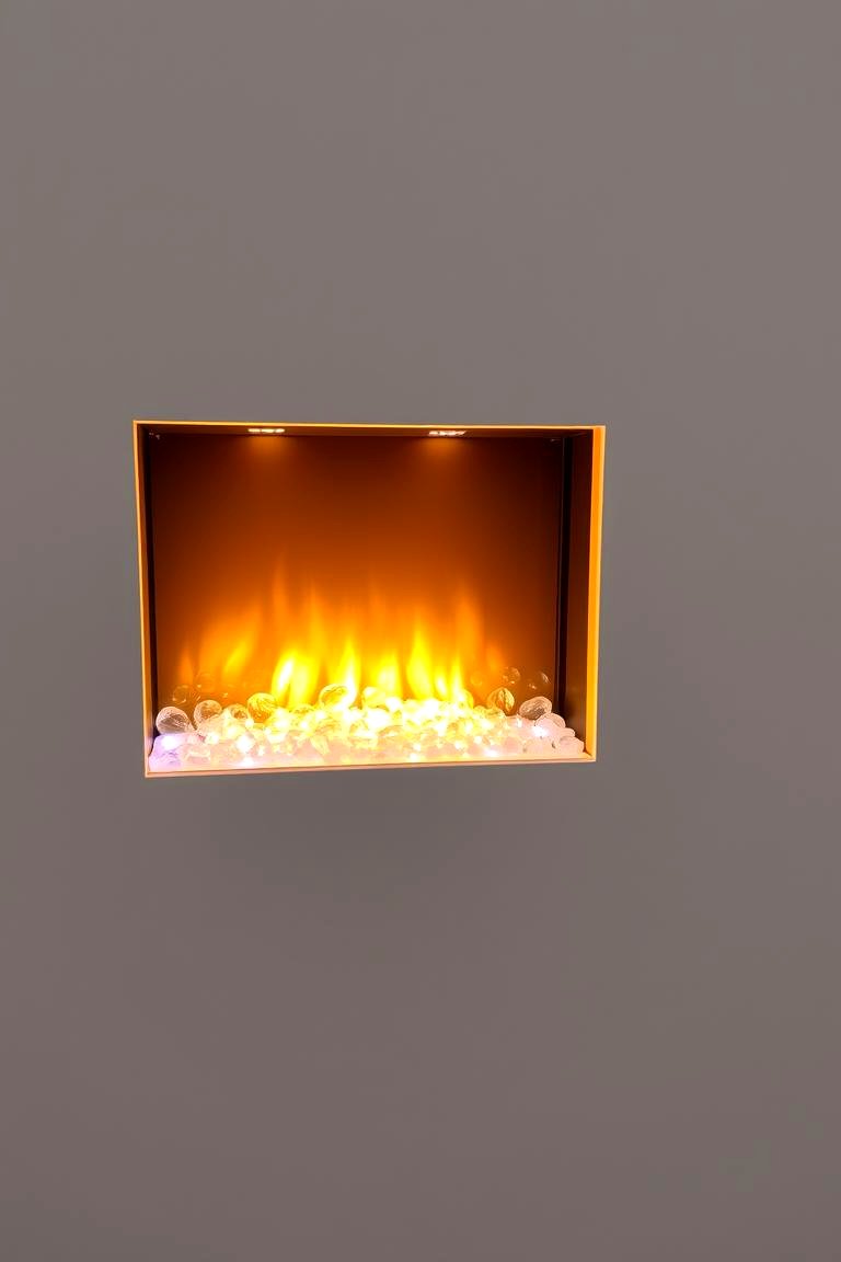 Faux Fireplace with Glass Pebbles - 24 Faux Fireplace Ideas