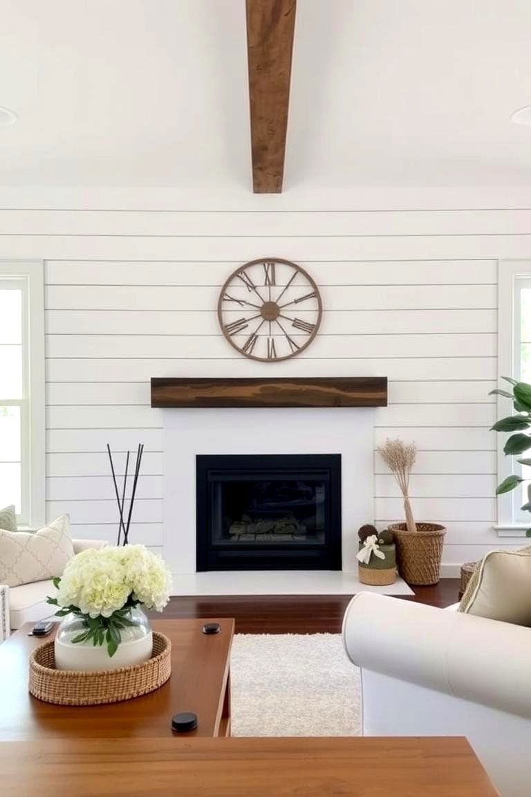 Faux Fireplace with Shiplap Walls - 24 Faux Fireplace Ideas