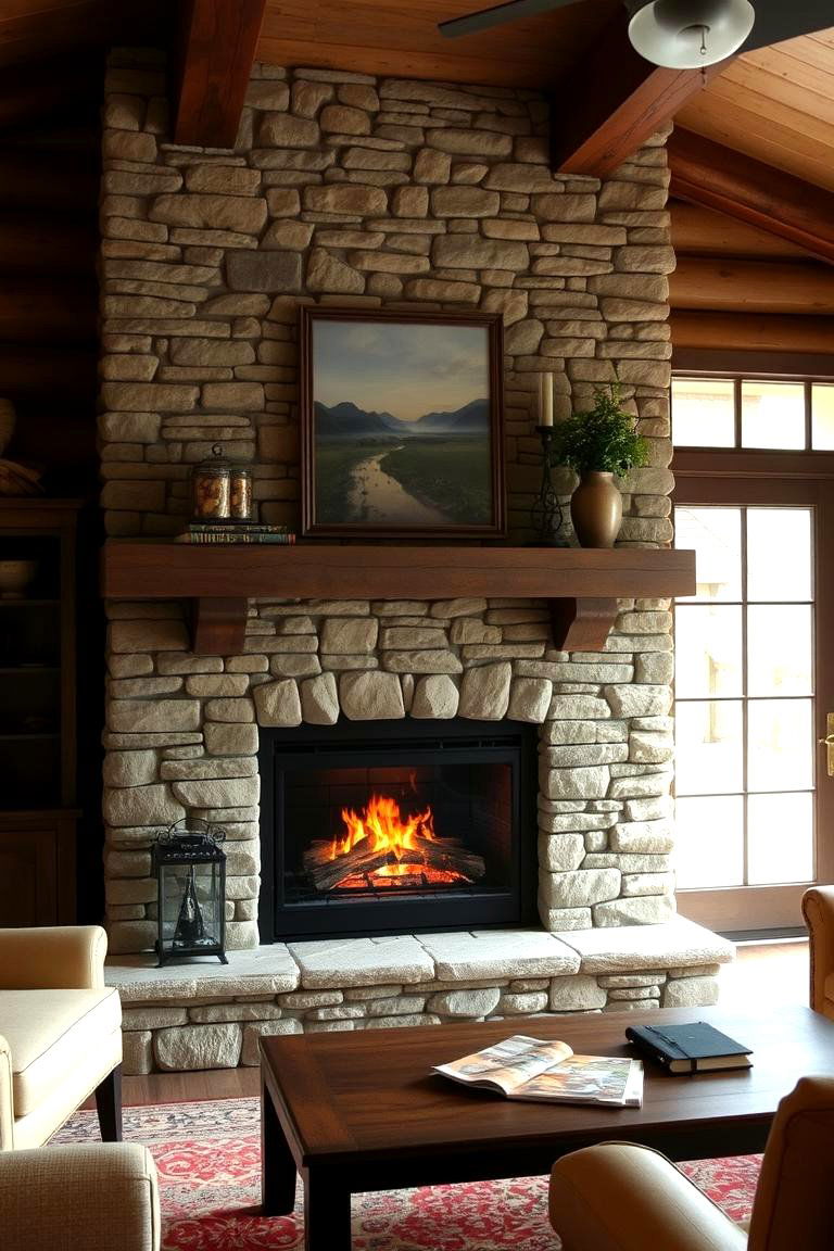 Faux Fireplace with Stacked Stone - 24 Faux Fireplace Ideas