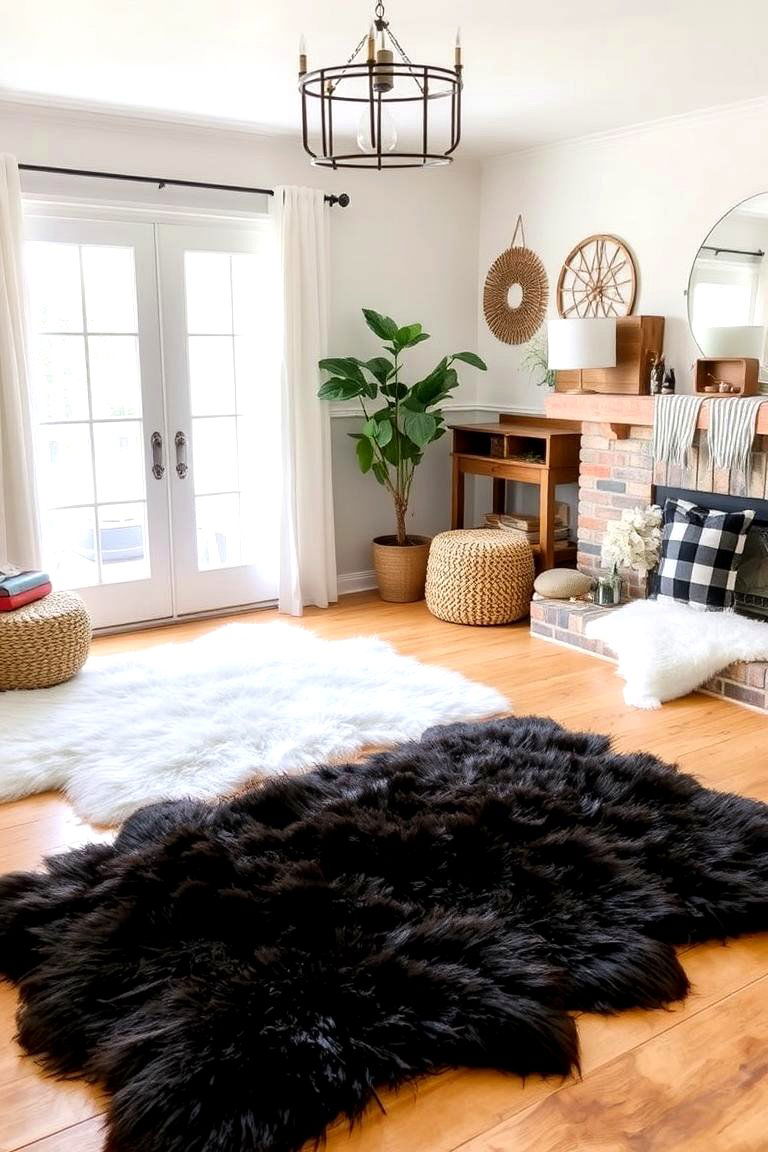 Faux Fur Rugs for Soft Textures - 24 Boho Farmhouse Decor Ideas