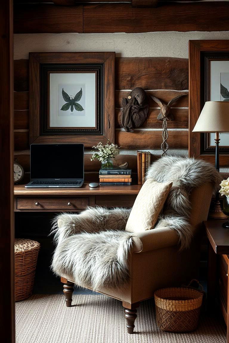 Faux Fur Throw - 24 Rustic Home Office Ideas