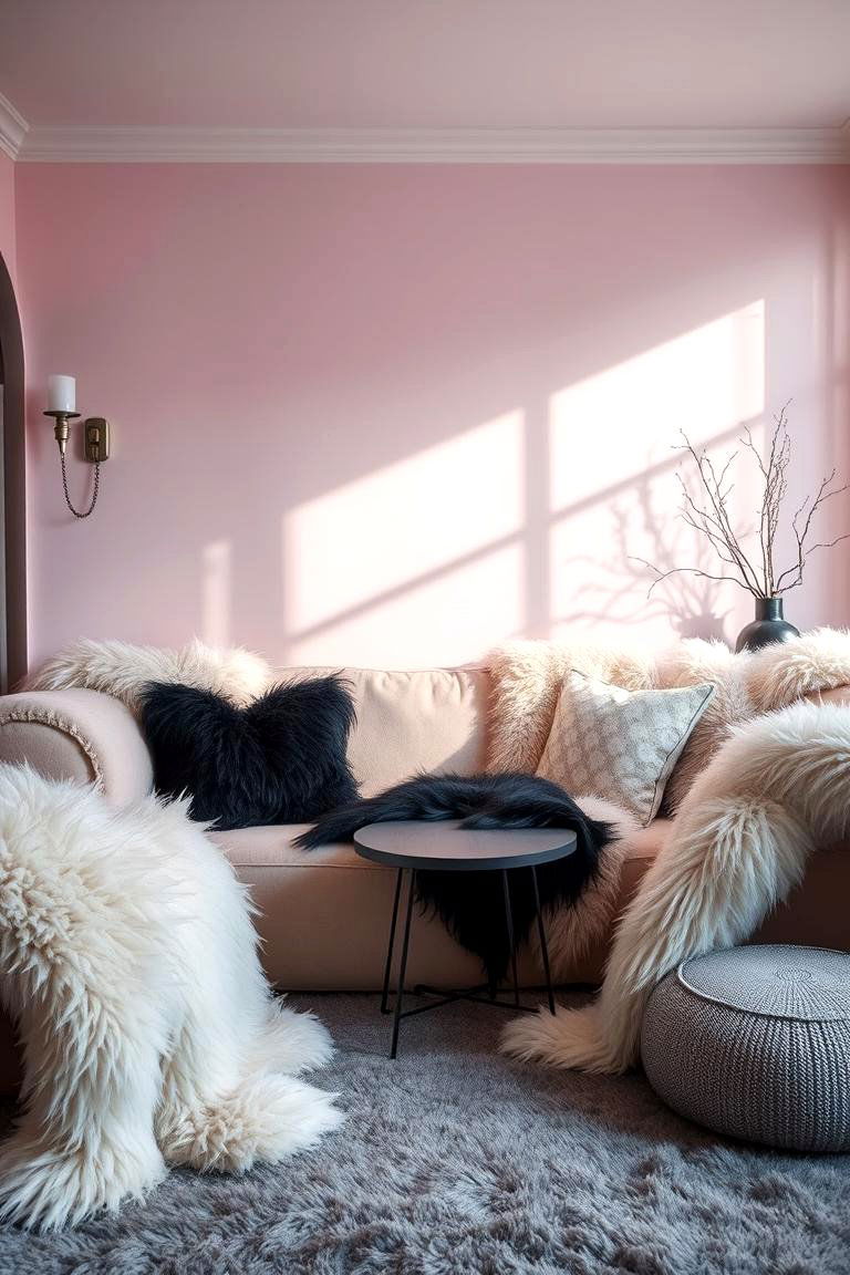 Faux Fur Throws and Soft Textures - 24 pastel goth bedroom ideas