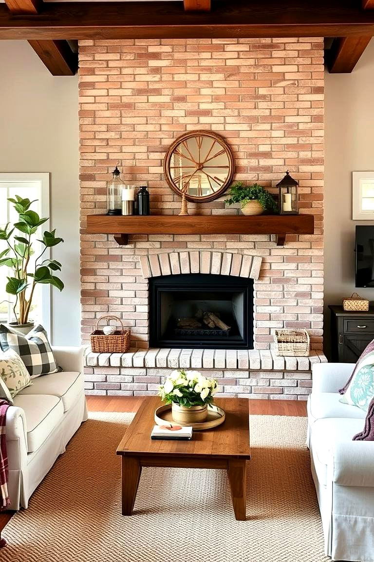 Faux Stone Fireplace with Brick Like Texture - 24 Faux Stone Fireplace Ideas