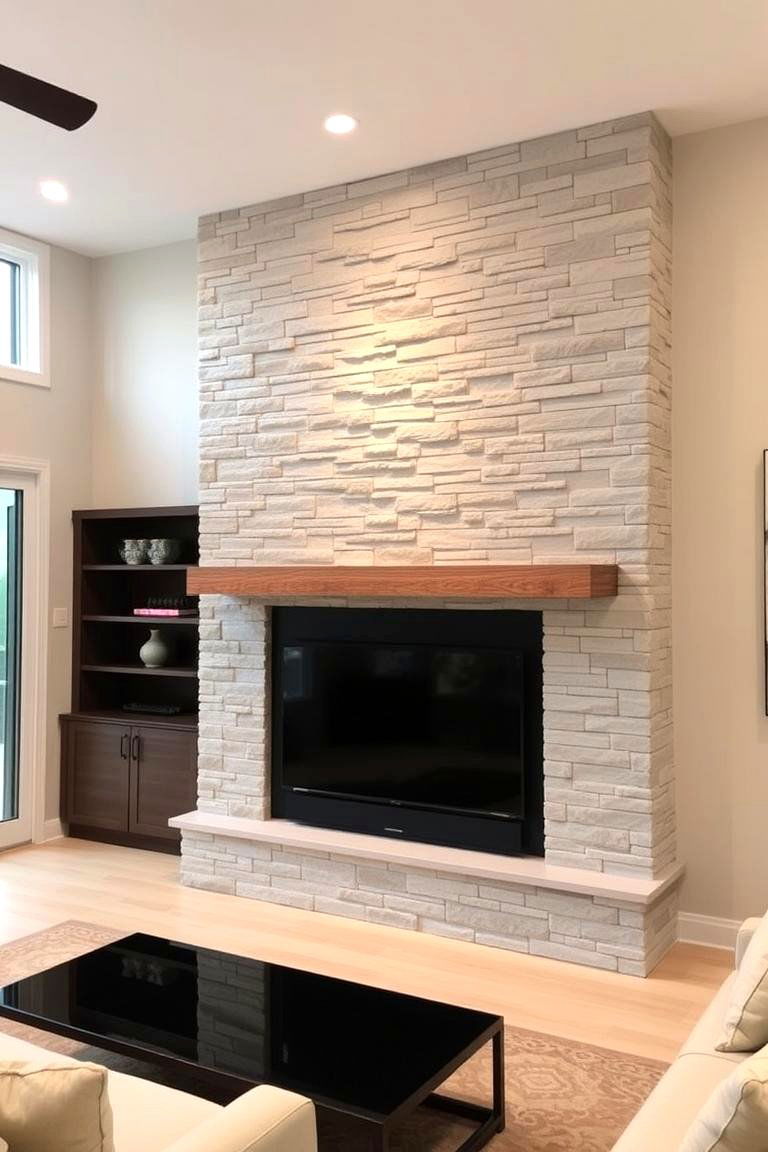 Faux Stone Fireplace with Built In TV - 24 Faux Stone Fireplace Ideas