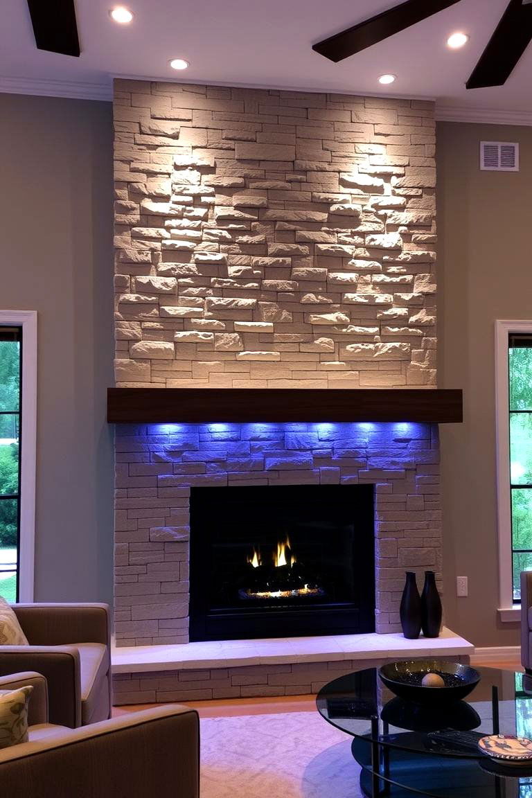 Faux Stone Fireplace with LED Lighting - 24 Faux Stone Fireplace Ideas