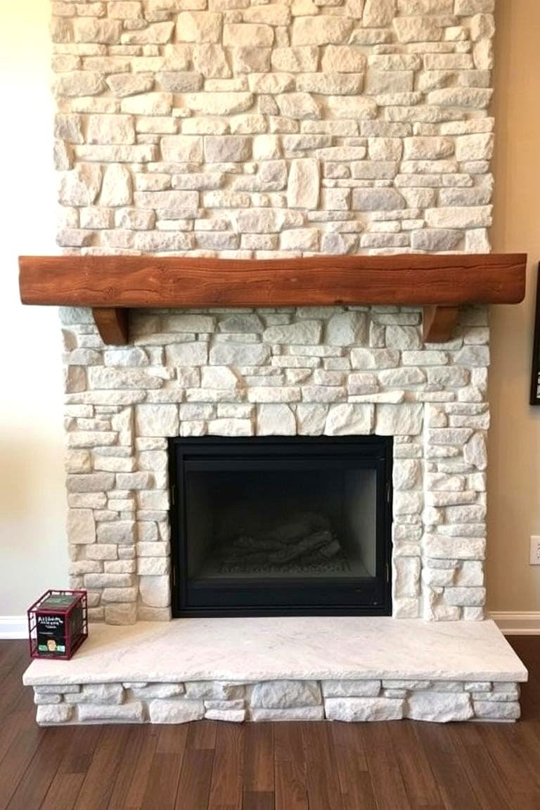 Faux Stone Fireplace with a Custom Mantel - 24 Faux Stone Fireplace Ideas