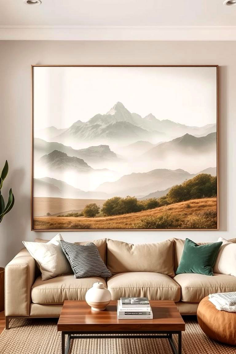 Feature Organic Art Prints - 24 Earthy Living Room Decor Ideas