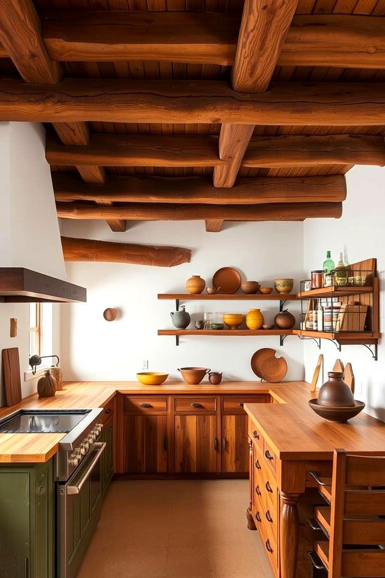 Feature Rustic Wood Elements - 24 Mexican Kitchen Ideas