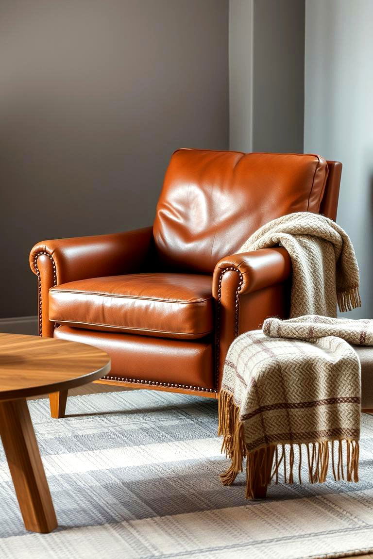 Feature Warm Leather Accents - 24 Earthy Living Room Decor Ideas
