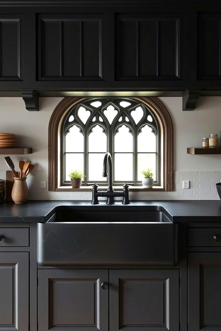 Feature a Dark Farmhouse Sink - 24 Gothic Kitchen Ideas