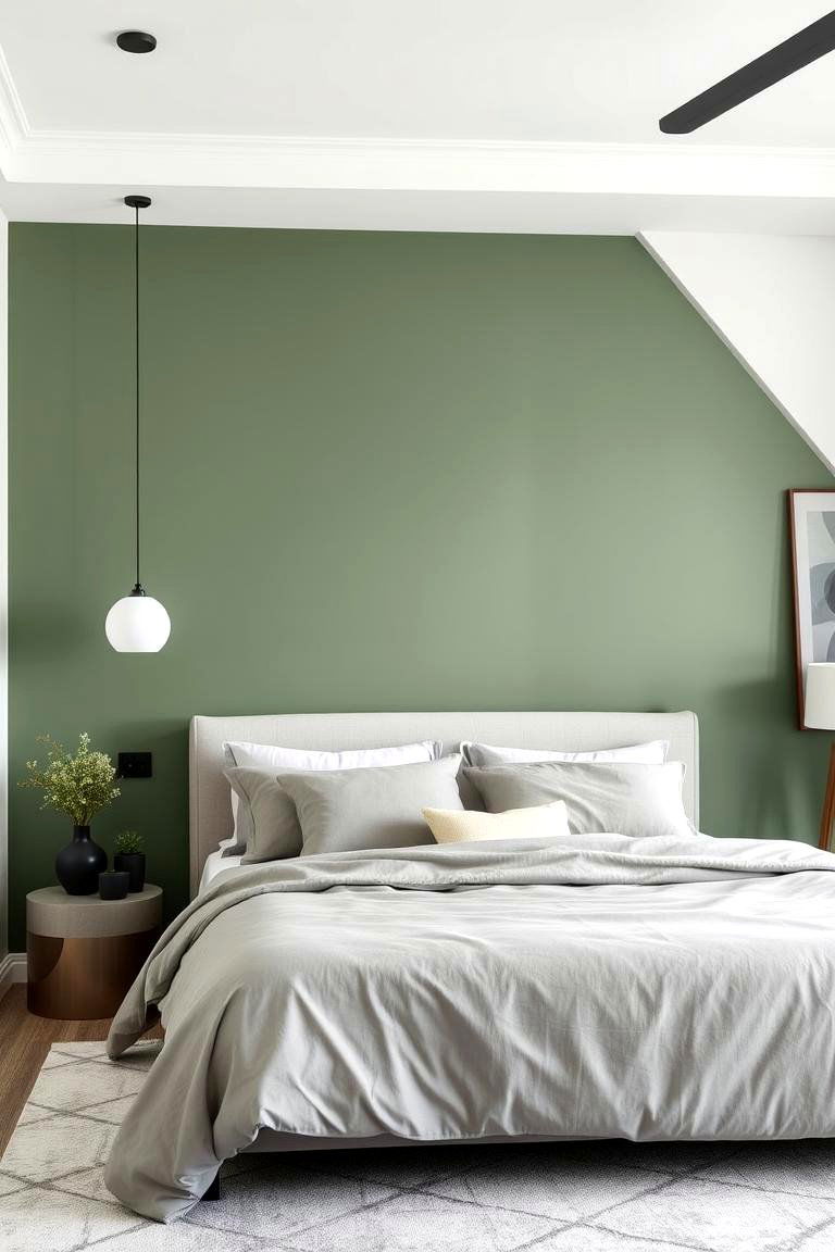 Feature a Sage Green Accent Wall - 24 Sage Green and Grey Bedroom Ideas