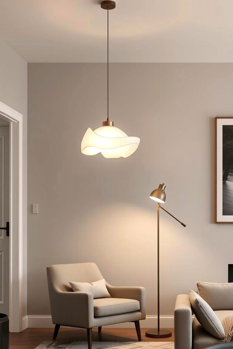 Featuring Sculptural Lighting Fixtures - 24 Greige Living Room Ideas