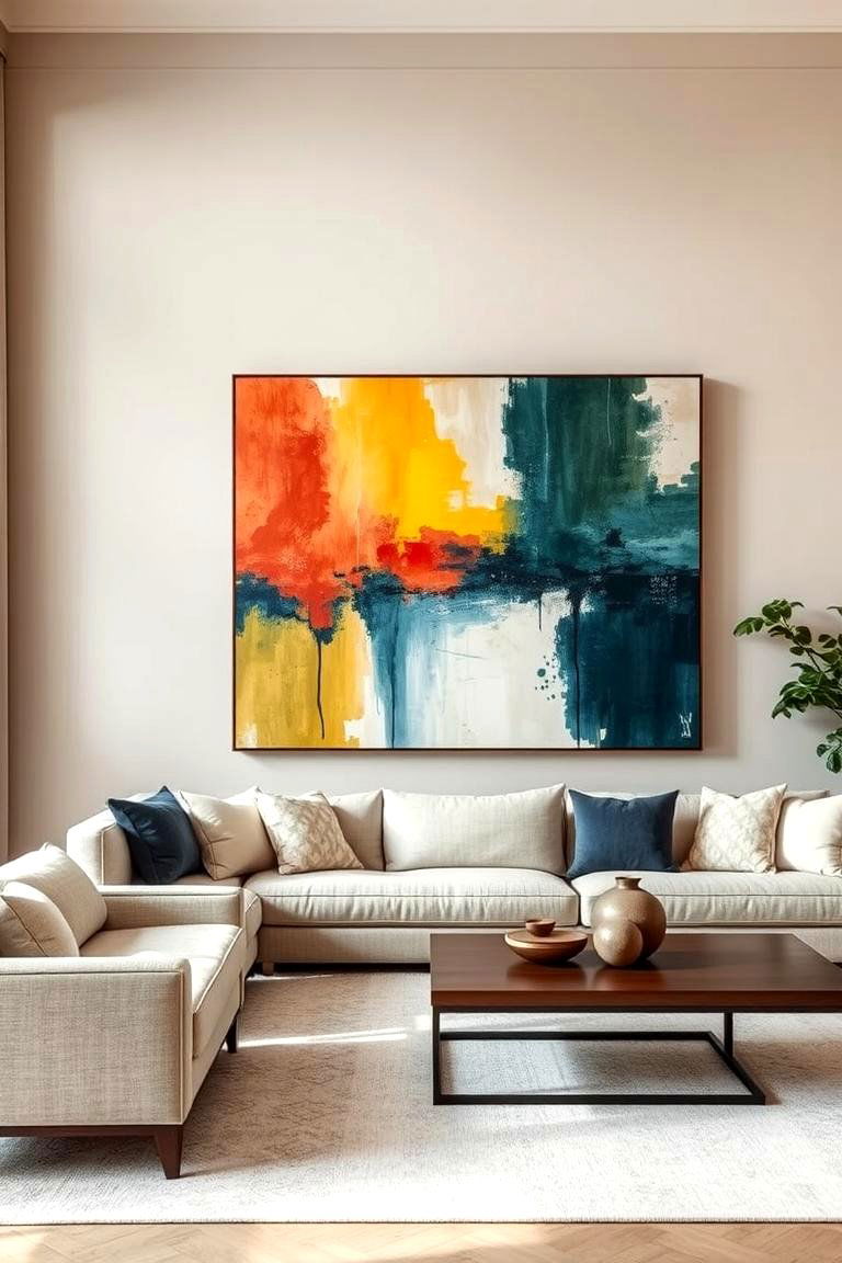 Featuring Statement Artwork - 24 Greige Living Room Ideas