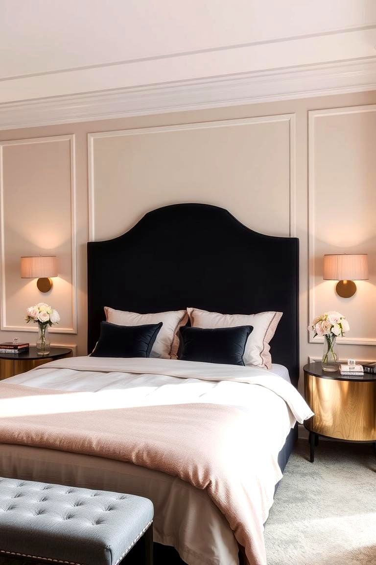 Feminine Flair with Bold Contrast - 24 Black Headboard Bedroom Ideas