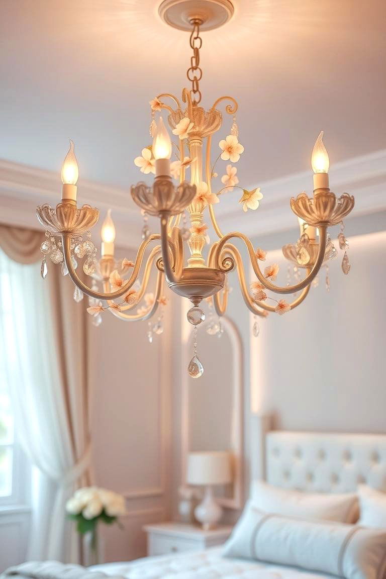 Feminine Floral Accents - 24 Bedroom Chandelier Ideas