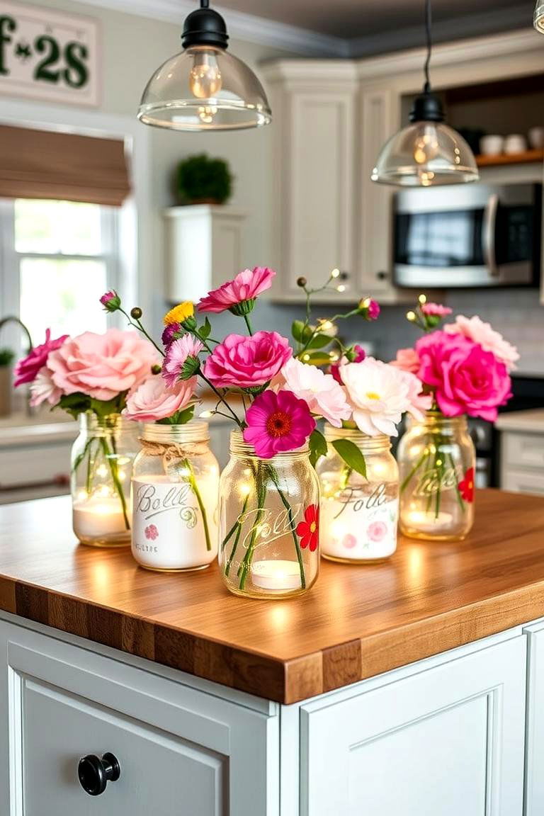 Festive DIY Mason Jar Display - 24 Kitchen Island Centerpiece Ideas