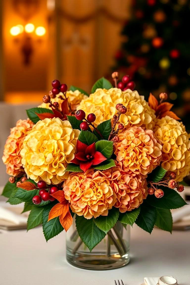 Festive Seasonal Hydrangea Centerpiece - 24 Hydrangea Centerpiece Ideas