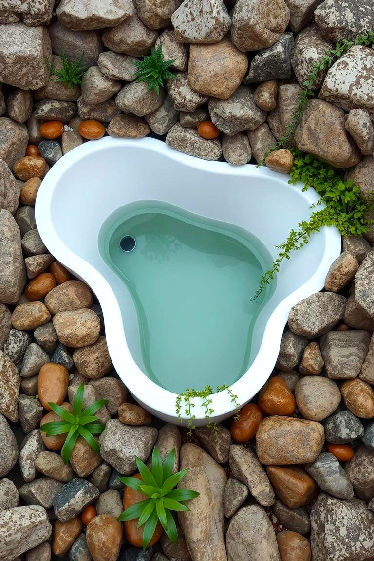 Fiberglass Tub Integrated into a Rock Garden - 24 Outdoor Bathtub Ideas