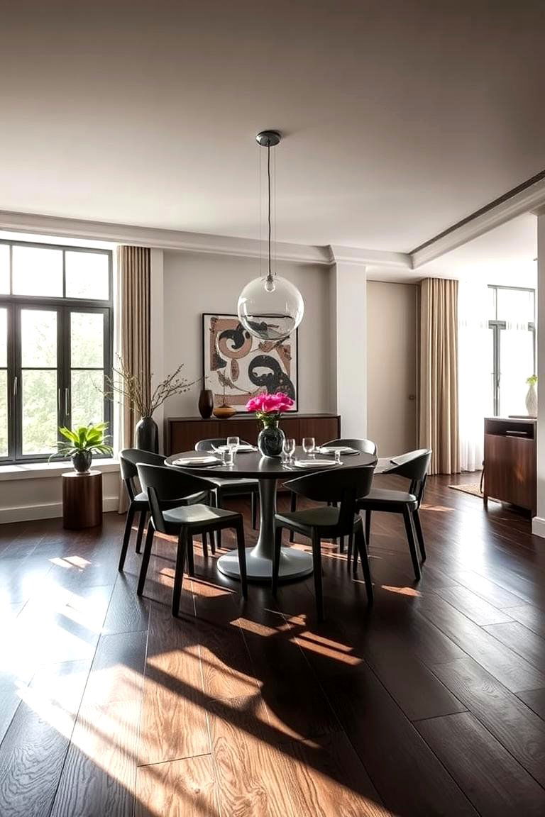 Finally an Elegant Simplicity in Dark Wood Flooring - 24 dark wood floor dining room ideas