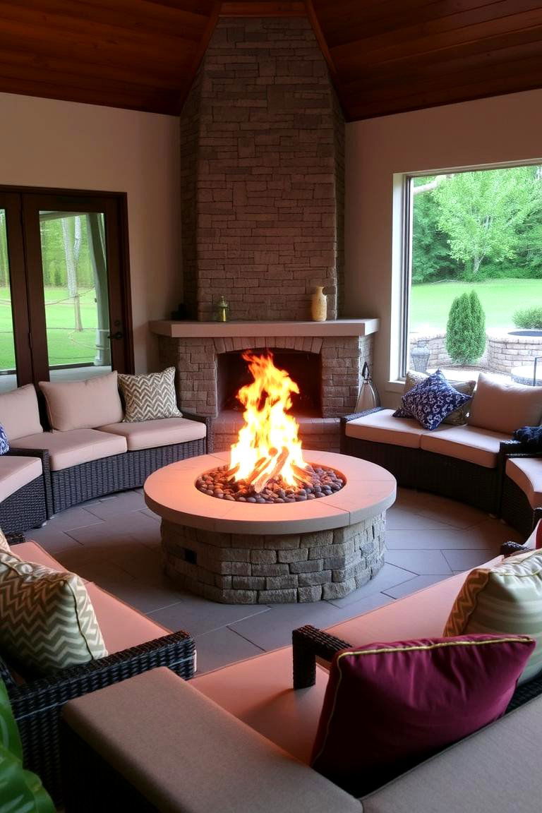 Fire Pit Fireplace in the Living Room - 24 Farmhouse Fireplace Ideas