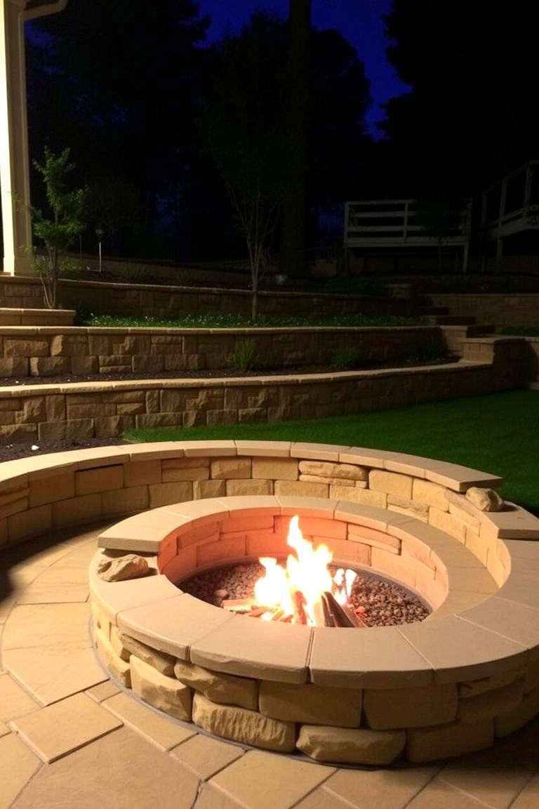 Fire Pit Integrated into a Retaining Wall - 24 Wood Burning Fire Pit Ideas