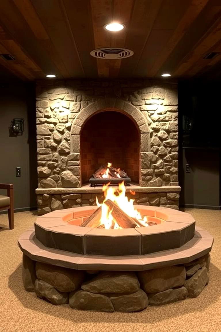Fire Pit Style Fireplace - 24 Basement Fireplace Ideas