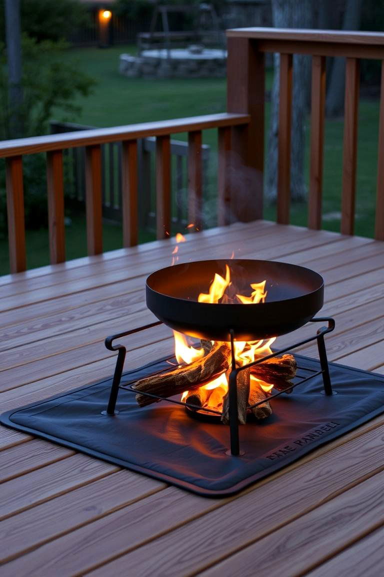 Fire Pit on a Wooden Deck with precautions - 24 Wood Burning Fire Pit Ideas