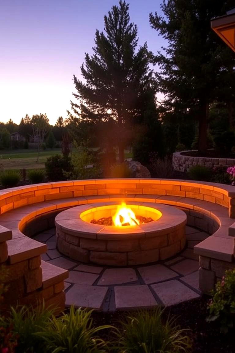 Fire Pit with Built in Bench Seating - 24 Stone Fire Pit Ideas