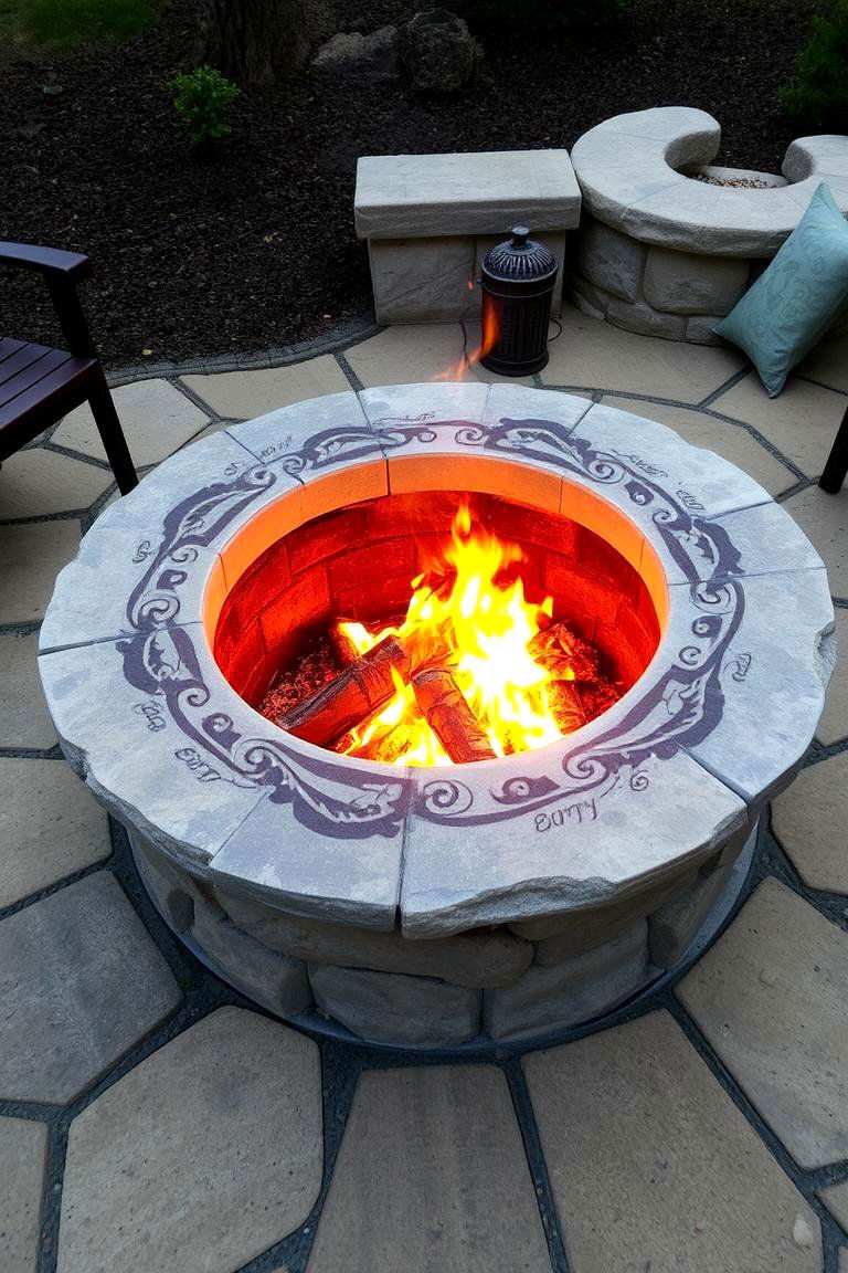 Fire Pit with Custom Art Engraving - 24 Boulder Fire Pit Ideas