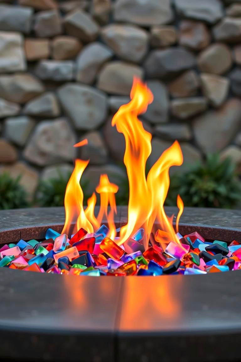 Fire Pit with Fire Glass - 24 Boulder Fire Pit Ideas