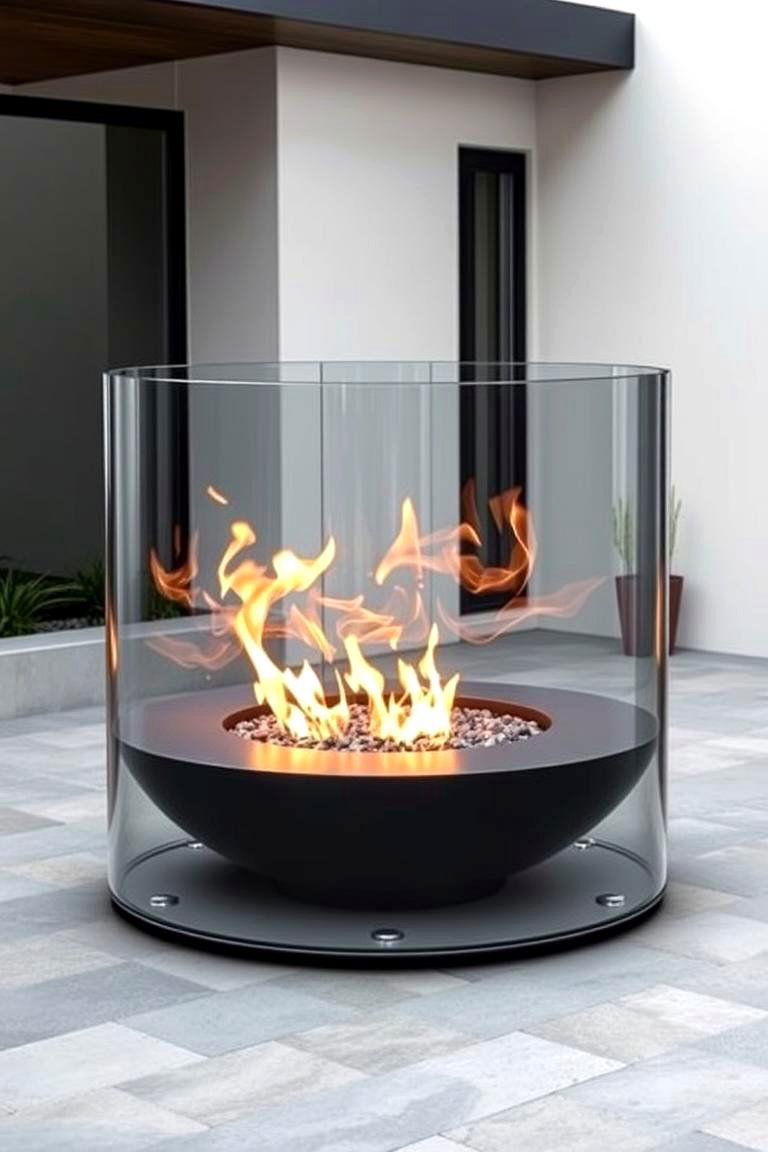 Fire Pit with Glass Surround - 24 Backyard Fire Pit Ideas Landscaping