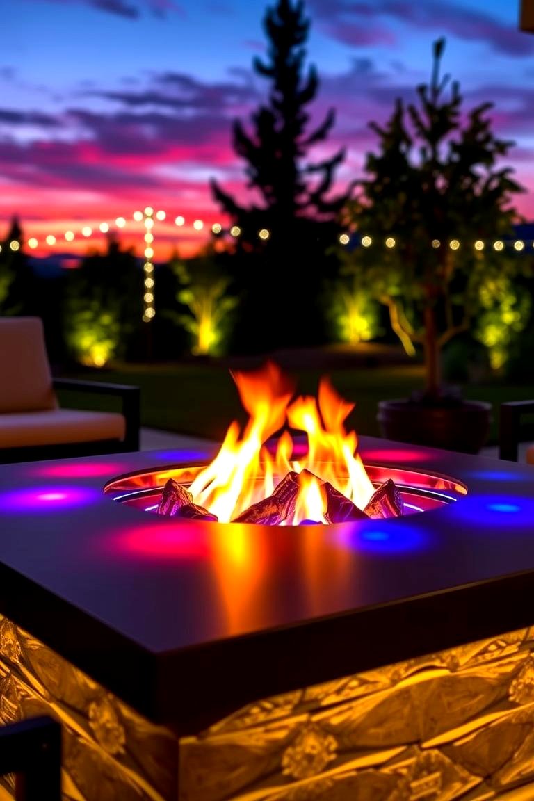 Fire Pit with LED Accent Lights - 24 Boulder Fire Pit Ideas