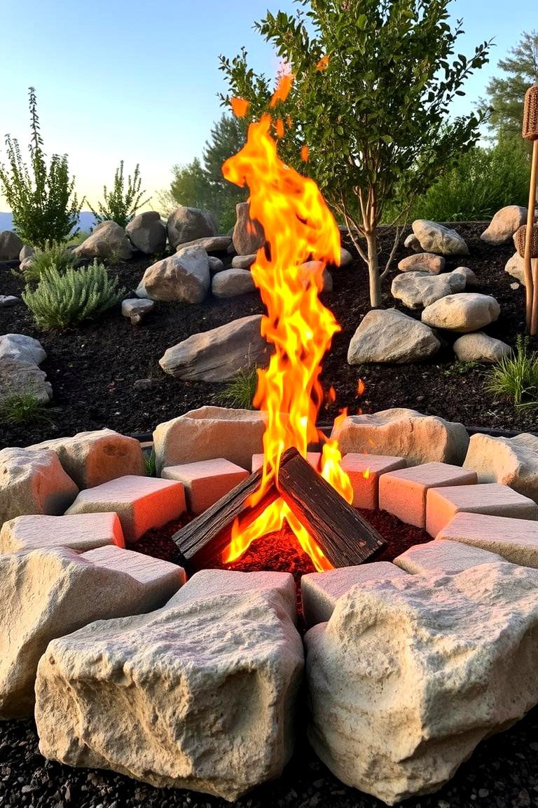 Fire Pit with Natural Boulder Accents - 24 Boulder Fire Pit Ideas